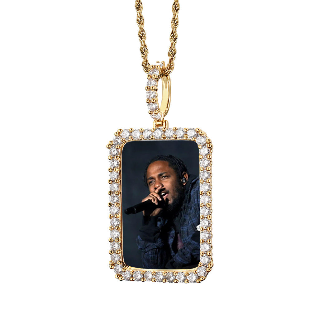 Square Photo Frame Copper Pendant Necklace for Men and Women