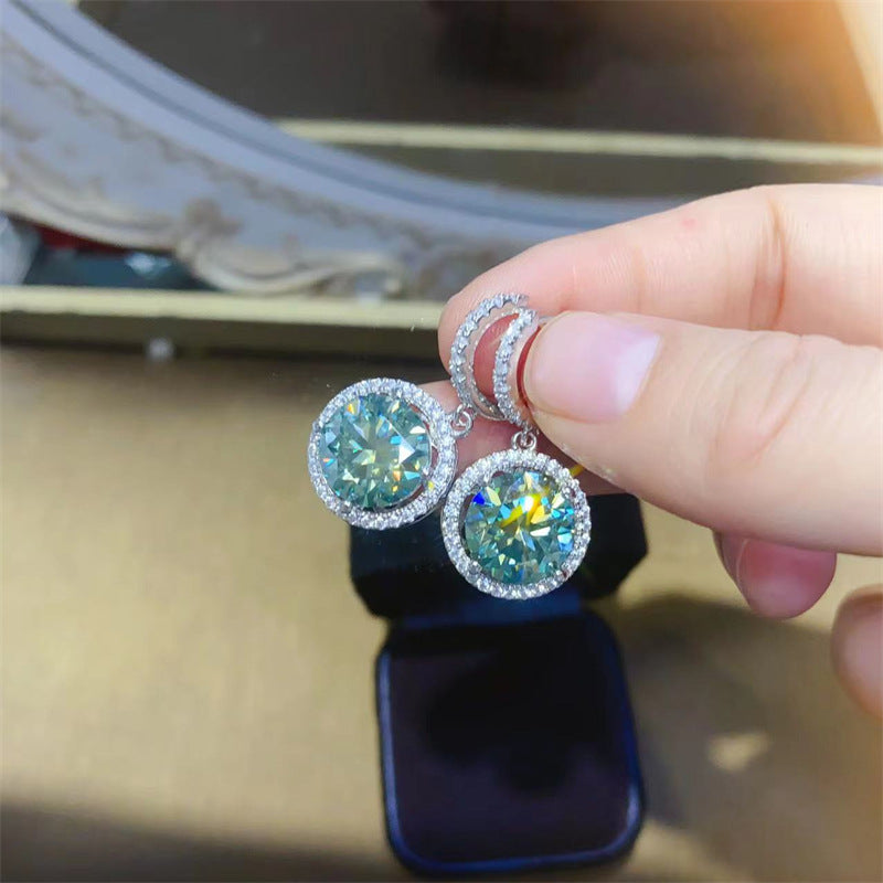 Green Moissanite Halo Drop Hoop Earrings for Women, Round Dangle Earrings, Gift-Ready Dressy Daily Style product image