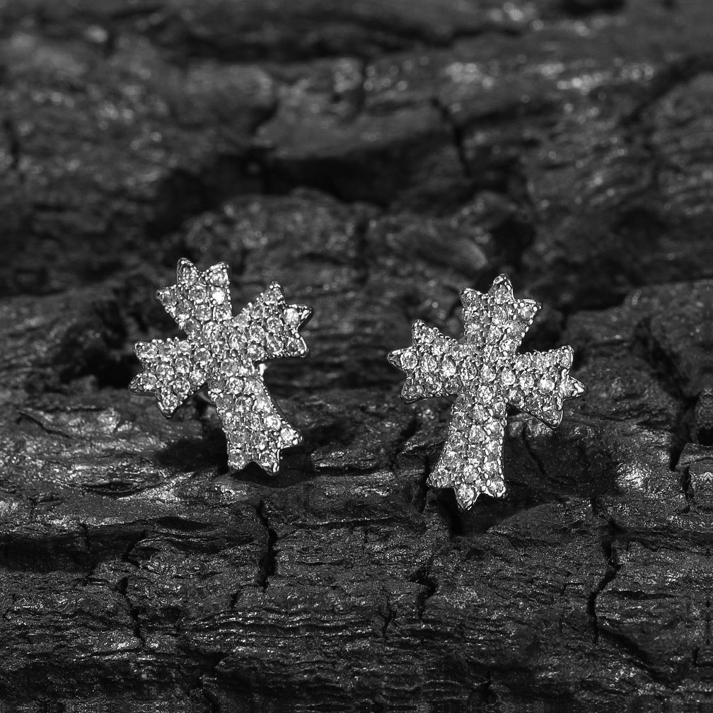 Gold Plated Cross Stud Earrings with Cubic Zirconia for Women & Men