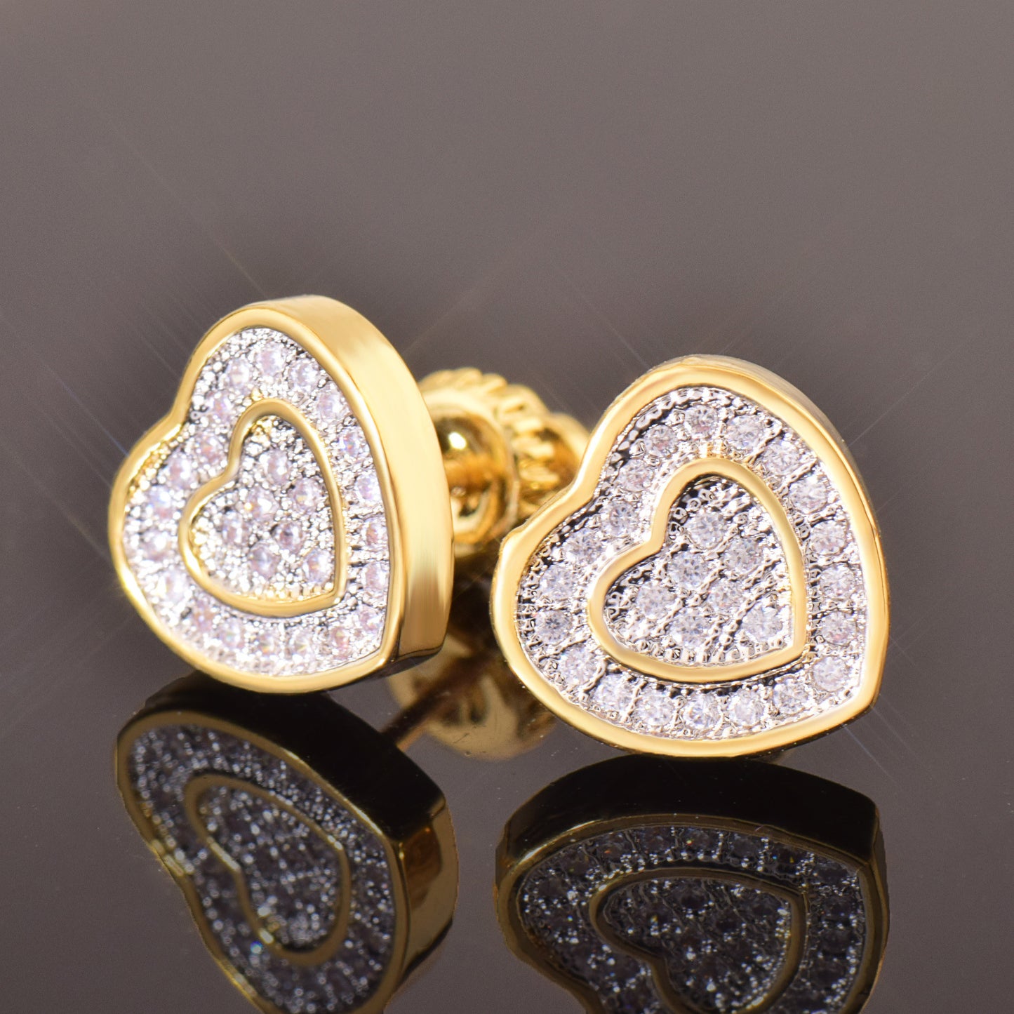Unisex Iced Heart Stud Earrings Gift