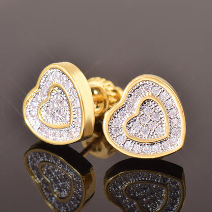 Unisex Iced Heart Stud Earrings Gift