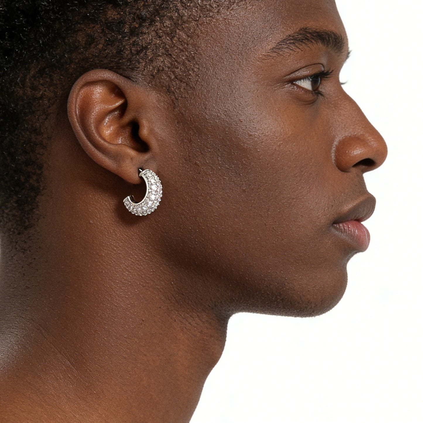 Unisex Cubic Zirconia Hoop Earrings in Gold, Silver & Rose Gold - Trendy Statement Line Design Stud Hoops