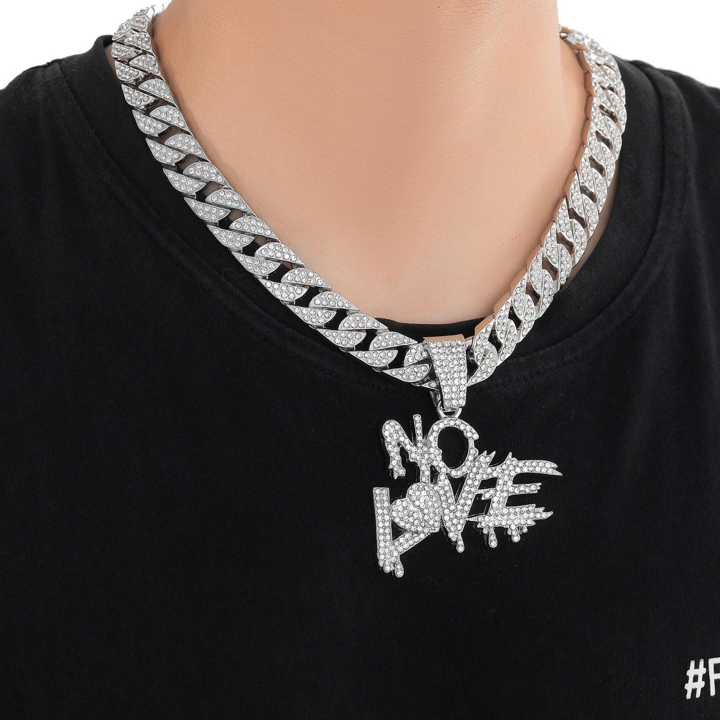Hip Hop Heart Letter Teardrop Alloy Pendant Necklace for Men and Women