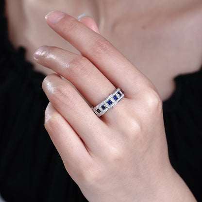Lab-Created Blue Sapphire Square Eternity Ring, 925 Sterling Silver Band