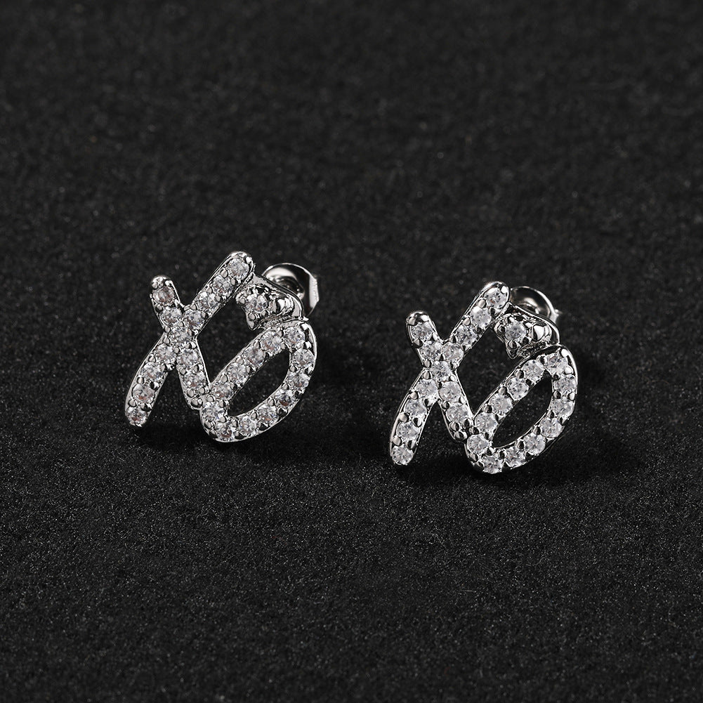 XOXO Letter Cubic Zirconia Stud Earrings for Women & Men in Gold or Silver Tone