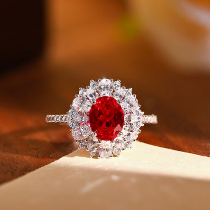 Cultured Ruby Halo Jewelry Set with Necklace, Earrings & Ring