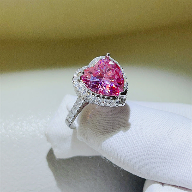 Pink Heart Moissanite Halo Ring for Women – 1 Carat, 2 Carat, 5 Carat Engagement Ring product image