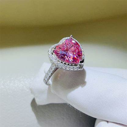 Pink Heart Moissanite Halo Ring for Women – 1 Carat, 2 Carat, 5 Carat Engagement Ring
