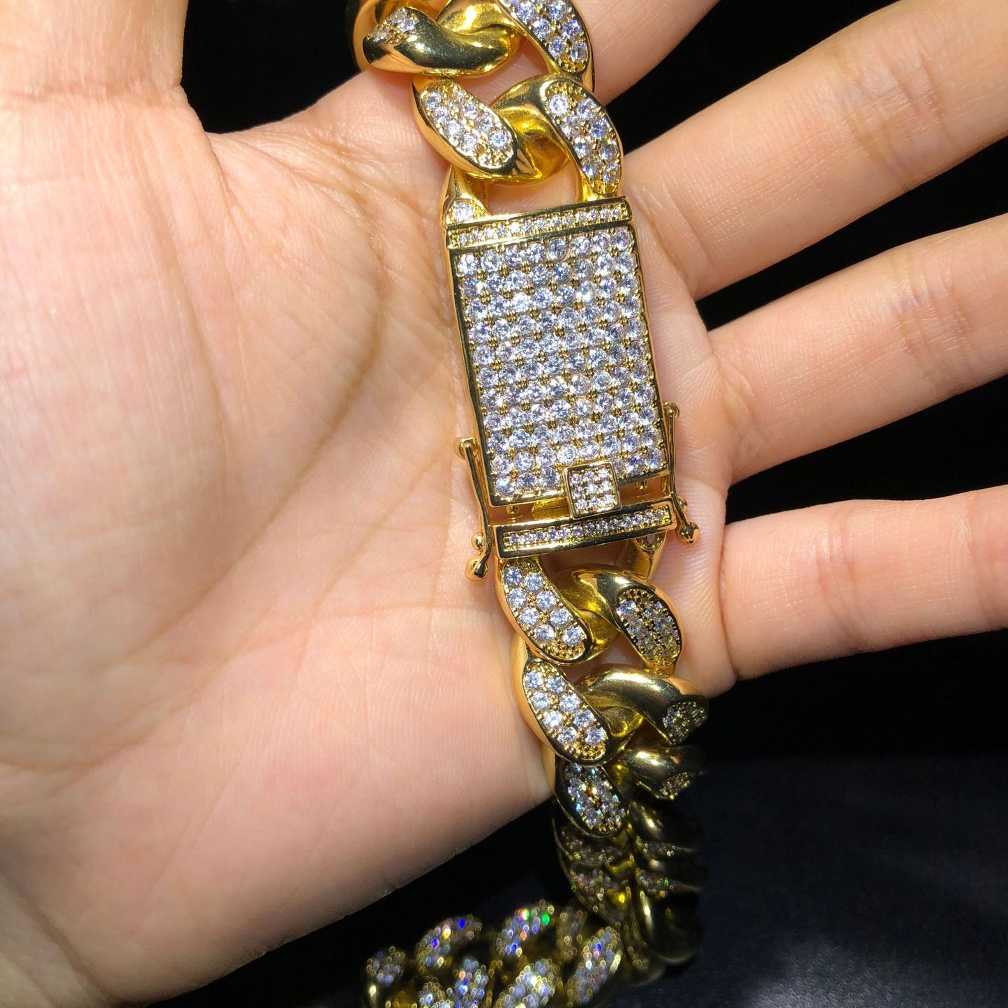 Iced Out Cuban Link Chain Necklace Bracelet Set for Women & Men, Gold Silver Plated Cubic Zirconia Statement Chain Jewelry