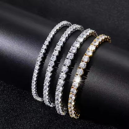 Unisex Iced Out 5mm Tennis Bracelet with Round Cubic Zirconia in White Gold Tone