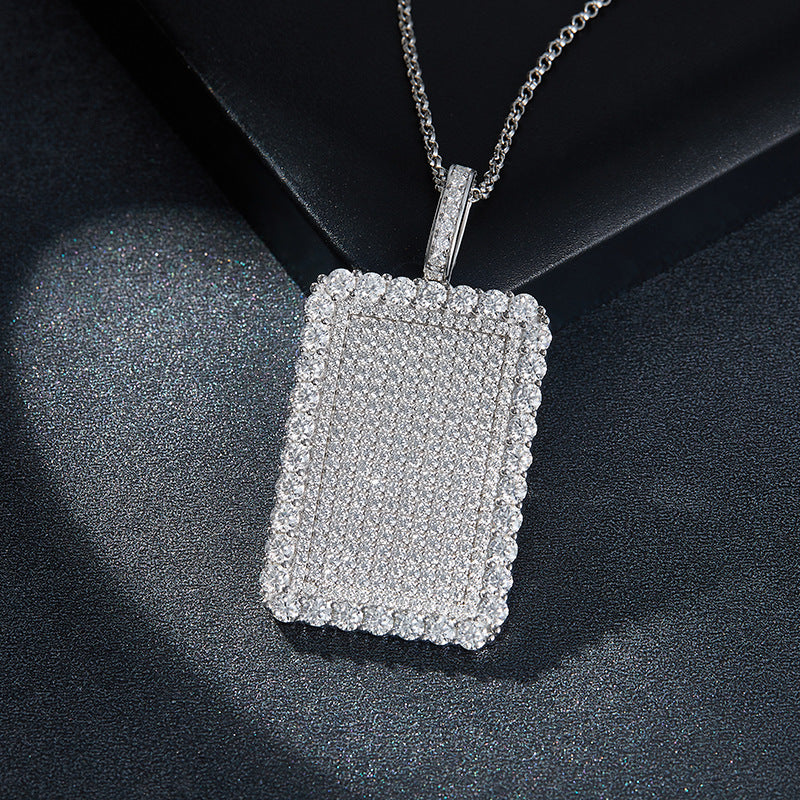 Iced Out Rectangle Pendant Necklace, D Color VVS Moissanite, Micro Pave Hip Hop Jewelry, Streetwear Accessory product image