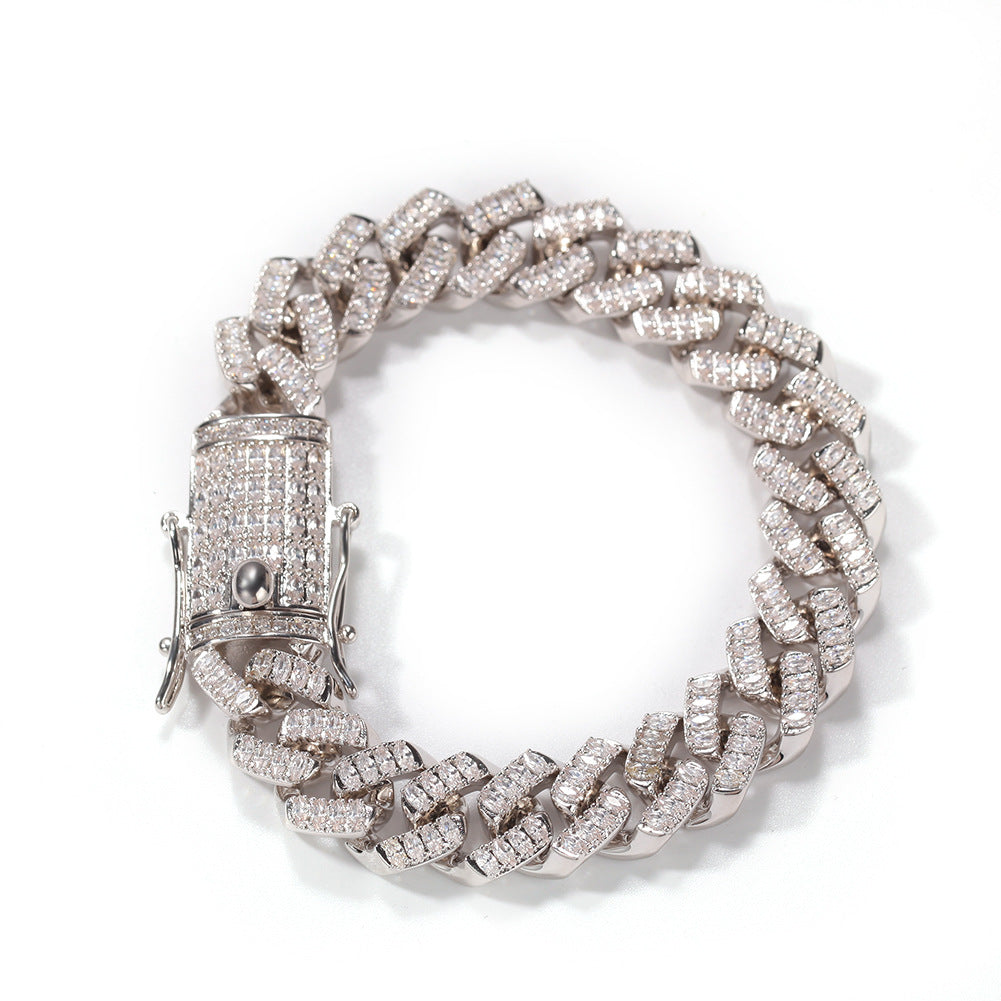 Men’s Iced Out Cuban Link Bracelet with Cubic Zirconia, Gold Plated or Silver Plated Hip Hop Statement Chain Bracelet product image