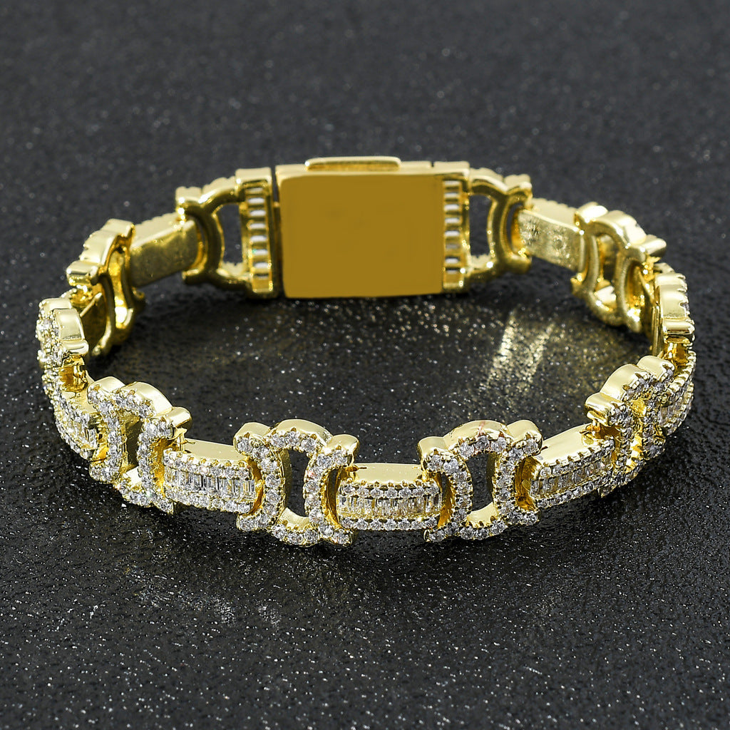 Hip Hop Light Luxury Square Iced Link Cubic Zirconia Bracelet for Men