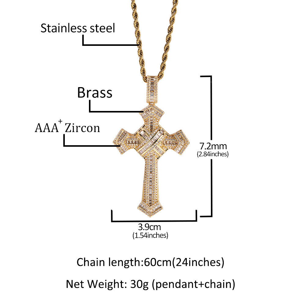 Iced Cross Pendant Necklace with Cubic Zirconia on 24 Inch Twist Chain product image