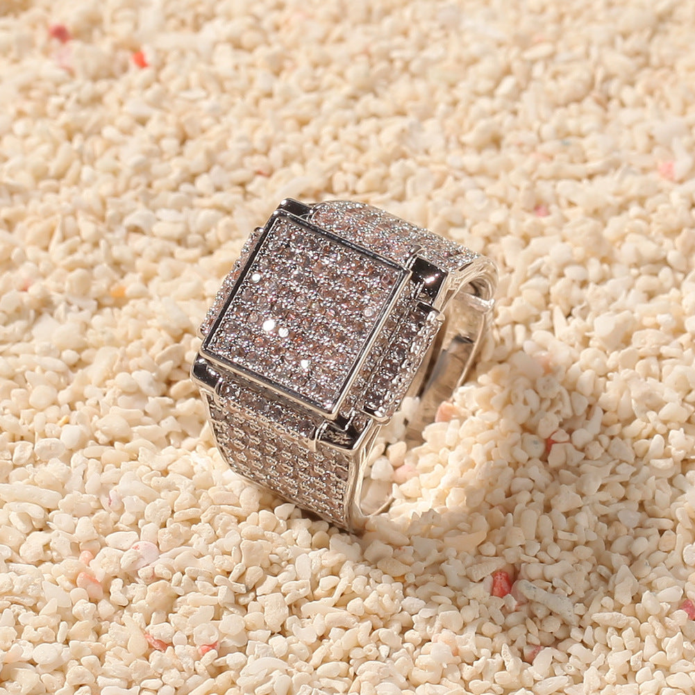 Men’s Square Cubic Zirconia Statement Ring in Gold or Silver Color product image