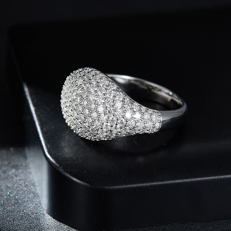 Moissanite Pavé Dome Ring, S925 Silver, 18K Gold Plated Unisex Fashion Ring product image