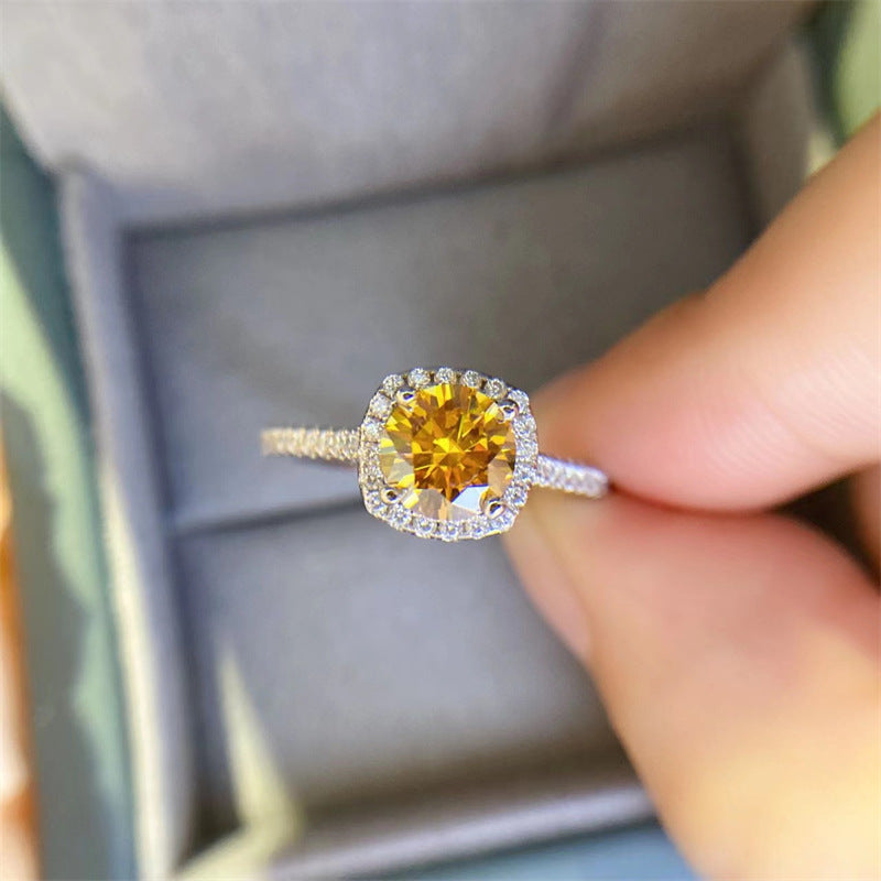 Yellow Moissanite Halo Ring for Women, Cushion Shape Engagement Ring, Solitaire Style Promise Ring, 0.5 to 5 Carat Options product image