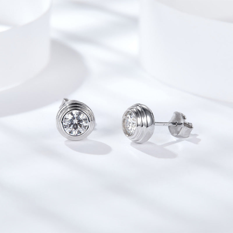Moissanite Stud Earrings, Round Bezel 50-Point White Gold-Plated Earrings product image