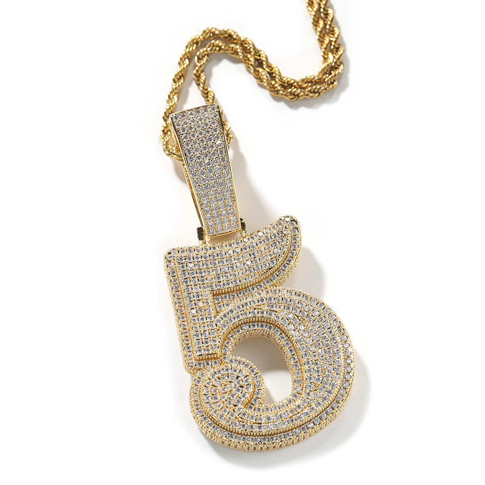 Gold tone number 5 cubic zirconia pendant necklace on twist chain product image