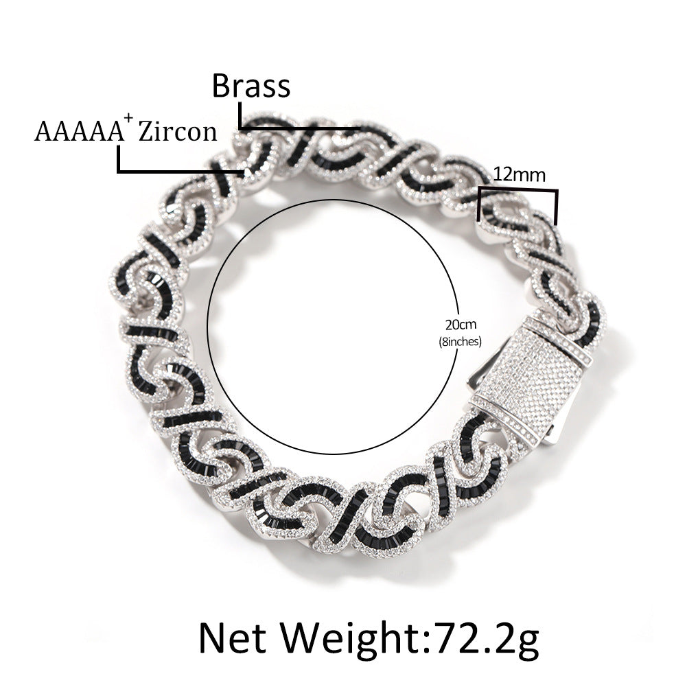 Unisex Cuban Link Cubic Zirconia Chain Bracelet Necklace Set in Silver Black or Silver Pink product image