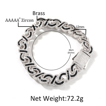 Unisex Cuban Link Cubic Zirconia Chain Bracelet Necklace Set in Silver Black or Silver Pink