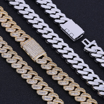 12 mm Mixed-Cut Iced Cuban Hip Hop Necklace with Cubic Zirconia on a Copper Base - CHA296