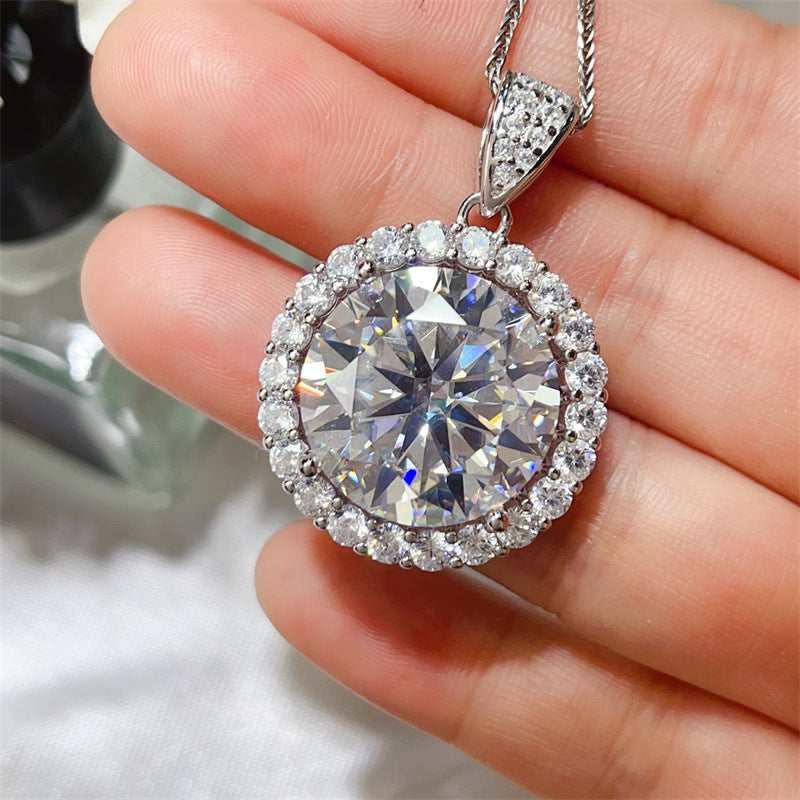 Large Round Halo Moissanite Pendant Necklace for Women, 20 Carat Look Statement Chain product image