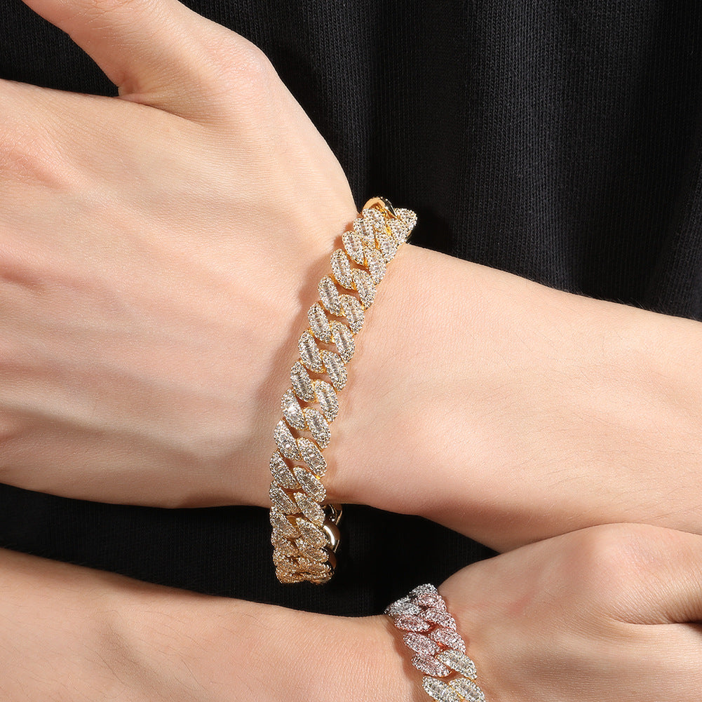 Iced Cuban Link Chain Necklace Bracelet with Cubic Zirconia, Unisex Hip Hop Statement Jewelry in Gold, Silver & Multi-Tone