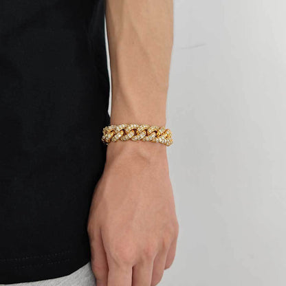 15 mm Mixed-Cut Iced Cuban Hip Hop Bracelet with Cubic Zirconia on a Copper Base - CHA172
