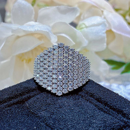 Moissanite Cluster Ring, Round-Cut Pavé Dome Ring, S925 Silver 18K Gold Plated