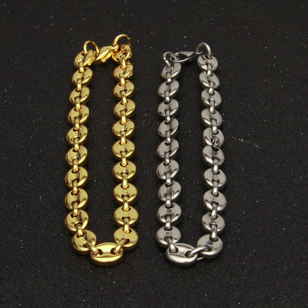 Men’s Stainless Steel Chain Bracelet – Gold Plated or Silver Plated Round Link Statement Bracelet