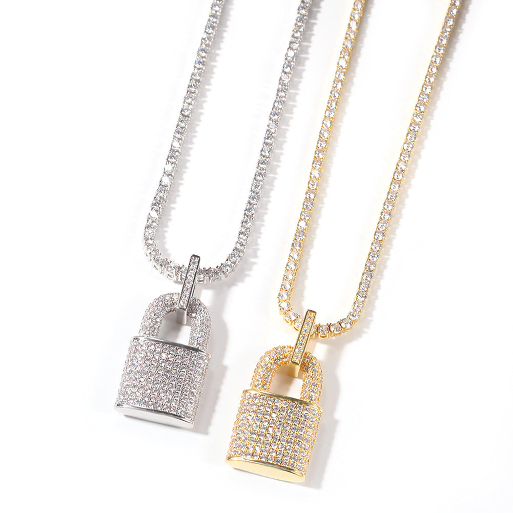 Iced Lock Pendant Necklace with Cuban Twist Chain for Women & Men - Gold Plated or Silver Plated Cubic Zirconia Statement Chain product image