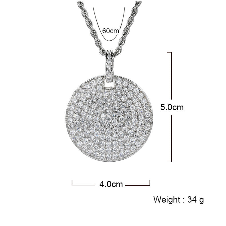 Hip Hop Minimalist Geometric Round Cubic Zirconia Pendant Necklace for Men and Women