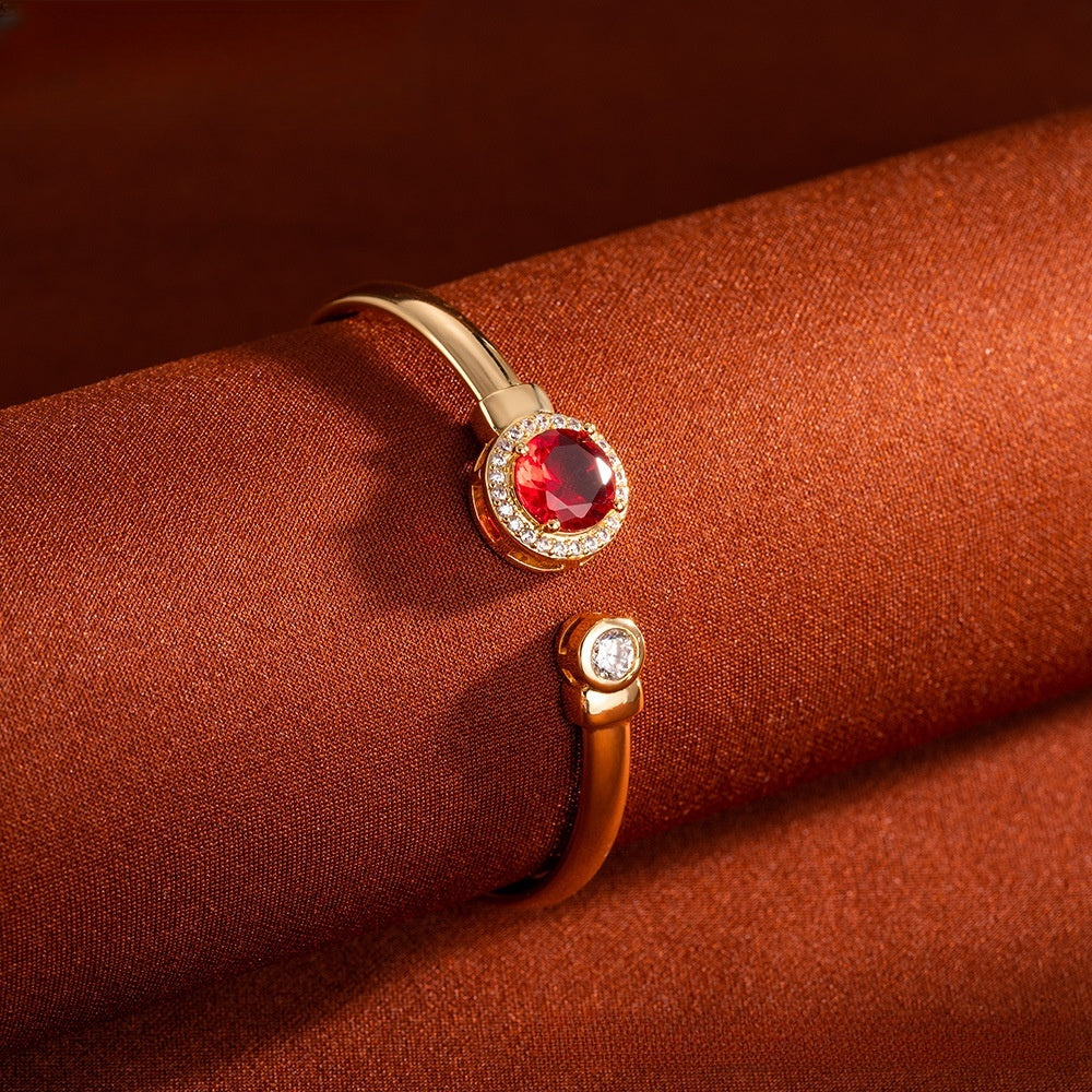 Ruby Circle Minimalist Cuff Bracelet for Women