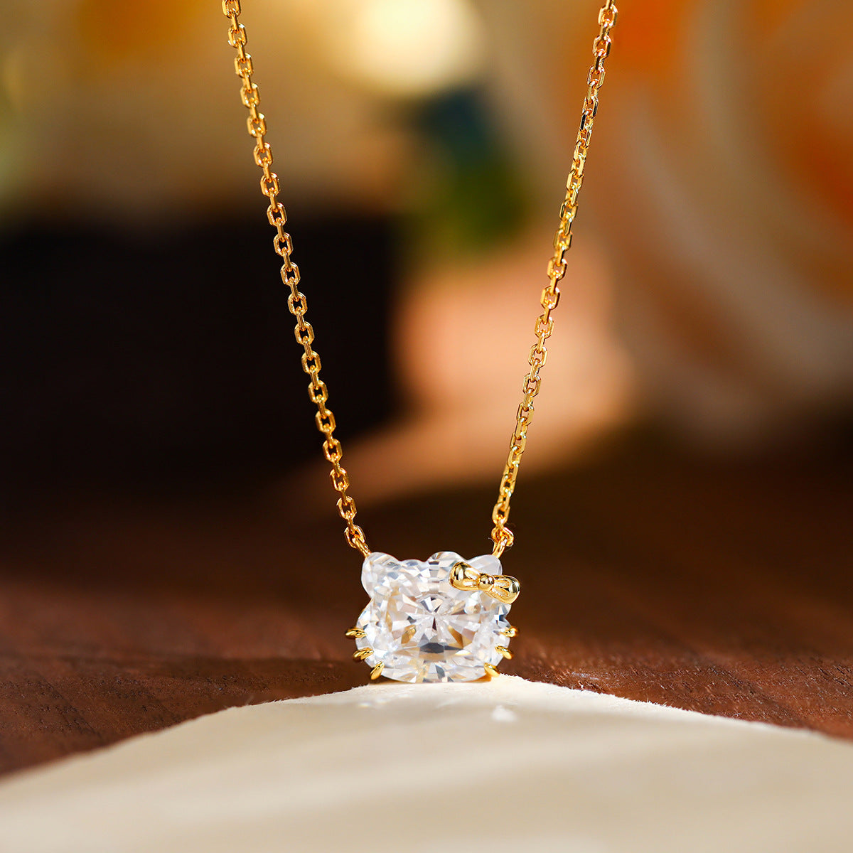 Square Crystal Necklace and Stud Earrings Set, Clear Stone Jewelry product image