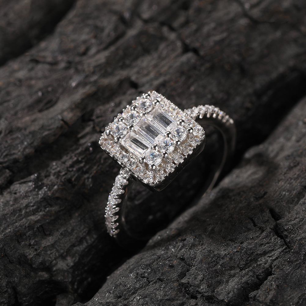 Unisex Square Cubic Zirconia Statement Ring in Gold or Silver Color