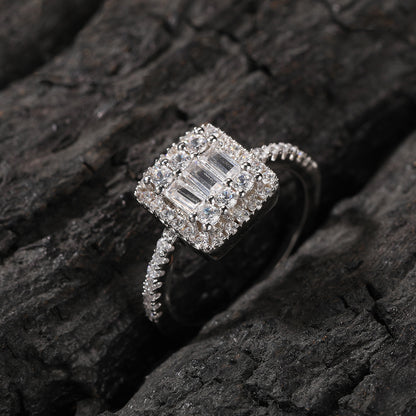 Unisex Square Cubic Zirconia Statement Ring in Gold or Silver Color