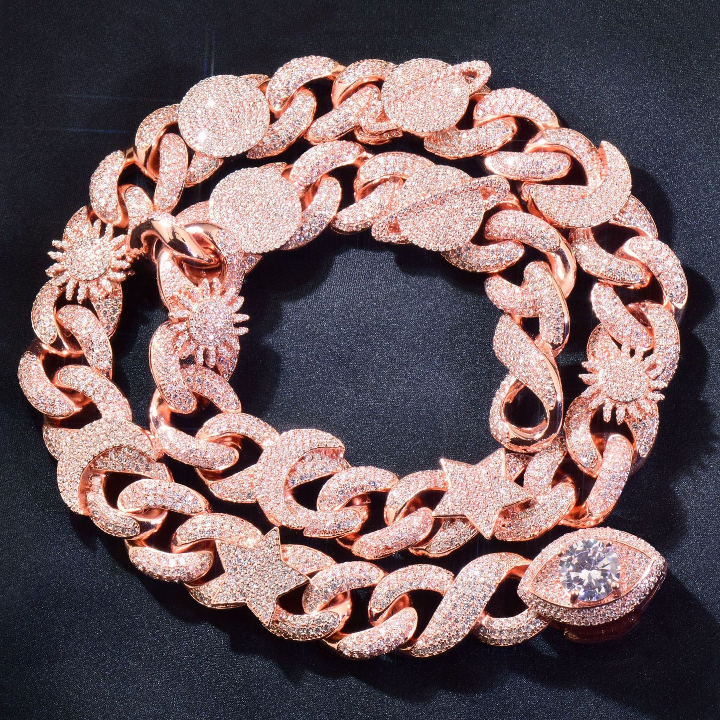 Iced Out Evil Eye Cuban Link Chain Necklace for Unisex