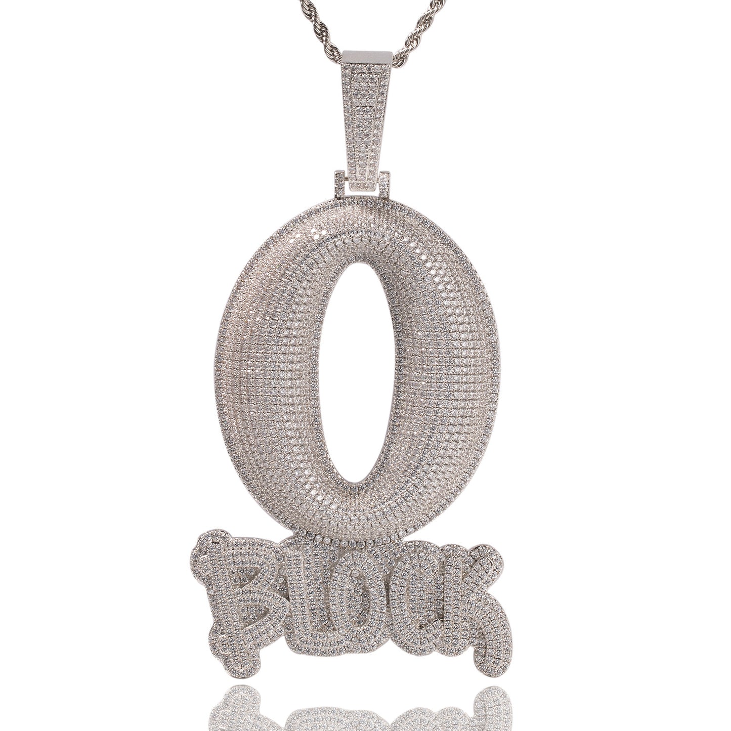 Iced Out Letter Pendant Necklace for Men and Women - Silver Plated Cubic Zirconia Hip Hop Statement Chain, 24 Inch Twist Rope Chain
