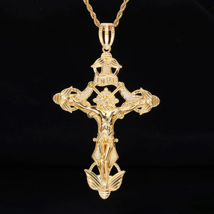 Iced Out Cross Pendant Necklace for Men and Women – Vintage Punk Hip Hop Chain in Gold or Silver Tone