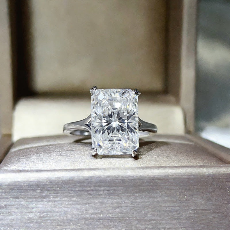 Emerald Cut Moissanite Ring for Women, Geometric Solitaire Engagement Ring, Color Stone Statement Ring product image