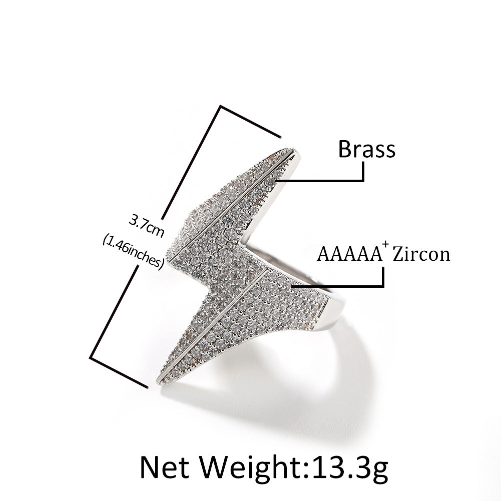 Unisex Lightning Bolt Cubic Zirconia Ring – Gold Plated or Silver Plated Statement Hip Hop Ring