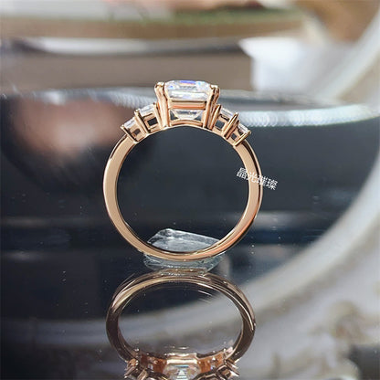 4 Carat Asscher Cut Moissanite Ring for Women, Rose Gold Tone Geometric Engagement Ring