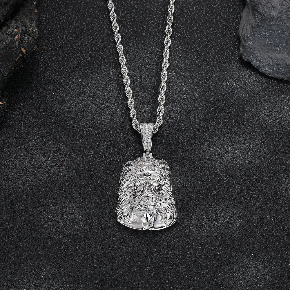 Men's Retro Portrait Pendant Necklace, Rope Chain, Hip Hop CZ Statement Chain