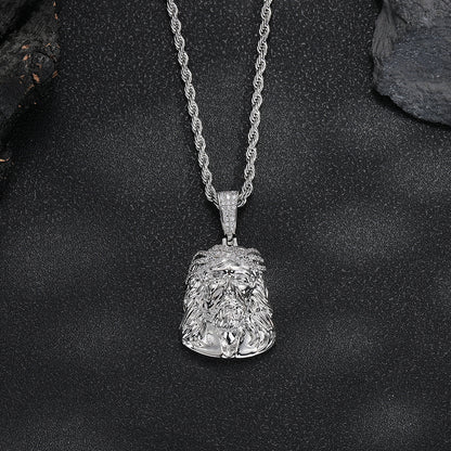 Men's Retro Portrait Pendant Necklace, Rope Chain, Hip Hop CZ Statement Chain