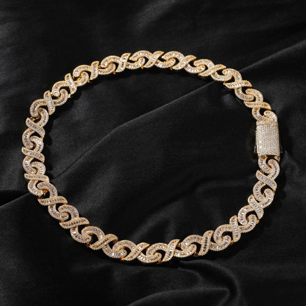Iced Line Link Chain Necklace Bracelet Set for Women and Men, Gold Plated or Silver Plated Cubic Zirconia Statement Jewelry product image