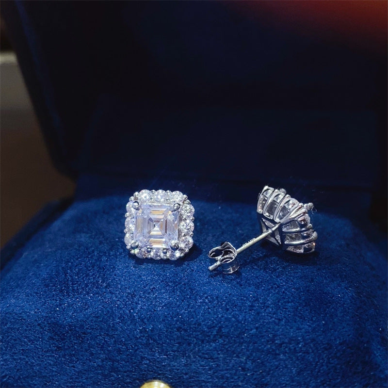 Asscher Cut Moissanite Stud Earrings 2CT Halo Square Earrings for Women product image