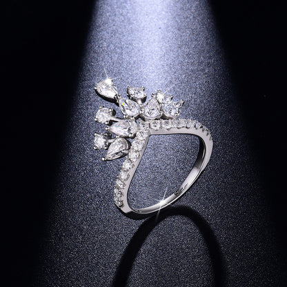 Moissanite Crown Halo Ring, S925 Silver 18K Gold Plated Tiara Stackable Ring for Women