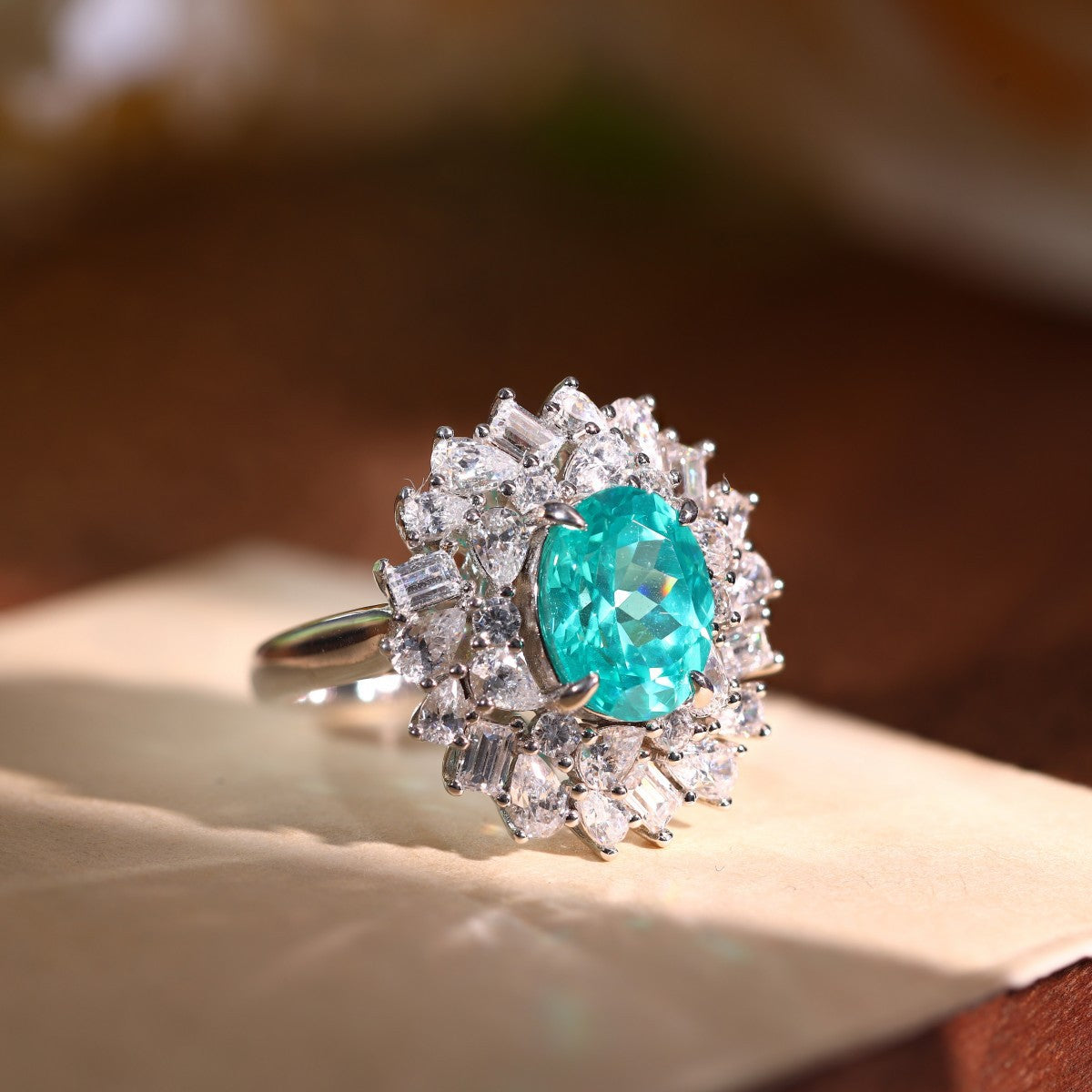 3 Carat Oval Green Blue Halo Ring, Vintage-Inspired Statement Ring for Women product image