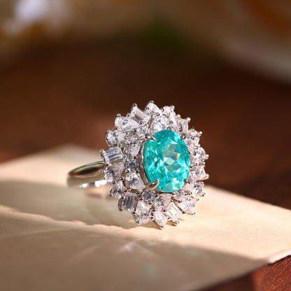 3 Carat Oval Green Blue Halo Ring, Vintage-Inspired Statement Ring for Women
